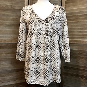 J. Jill Split Neck Tunic Top with Moroccan Print, XS